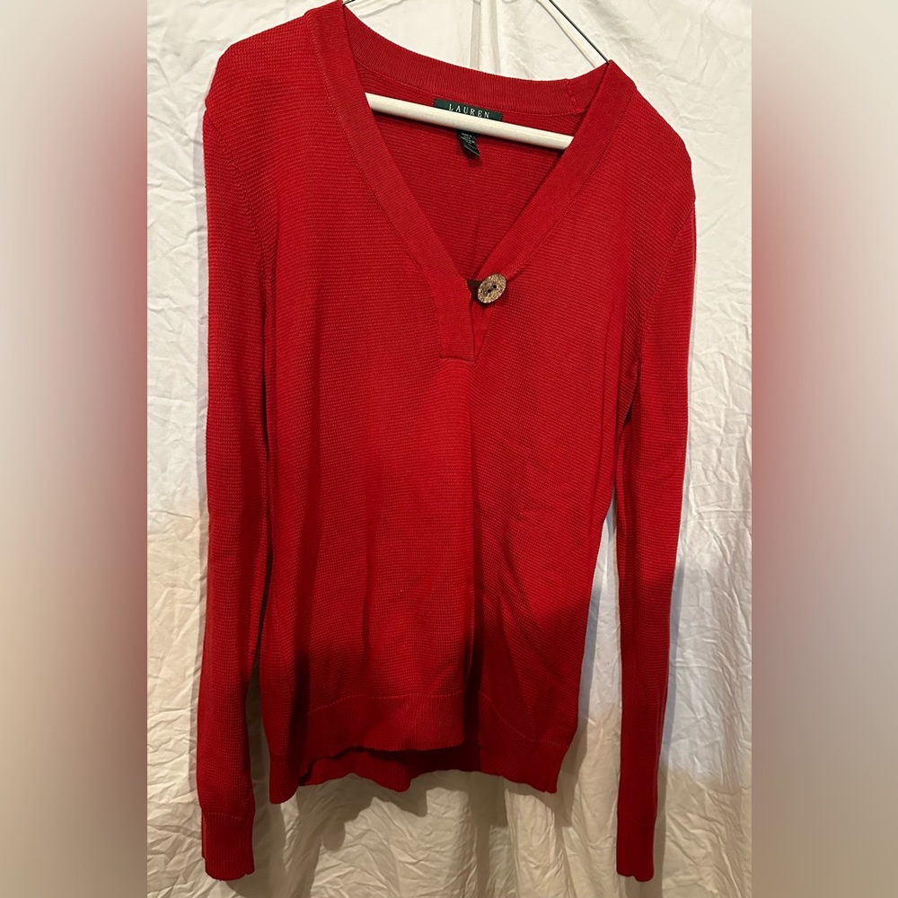 Ralph Lauren v neck sweater with wood button